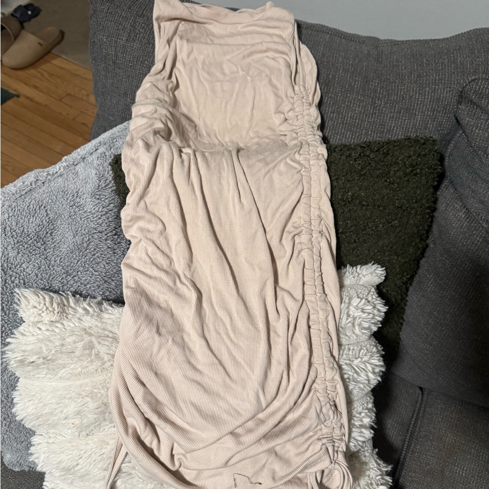 Ruched Beige Dress with Scrunch Tie Sides